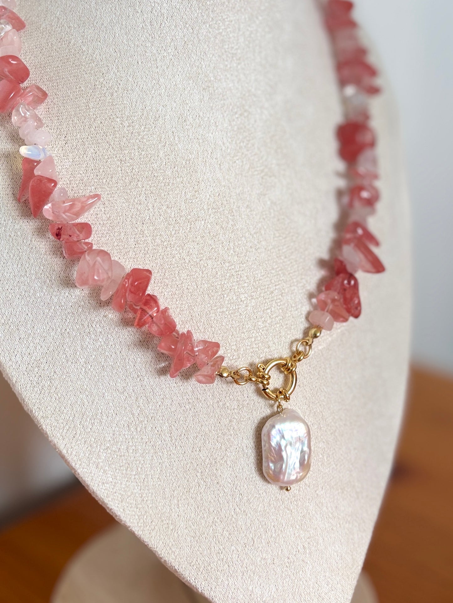Rose & Cherry Quartz Pearl necklace