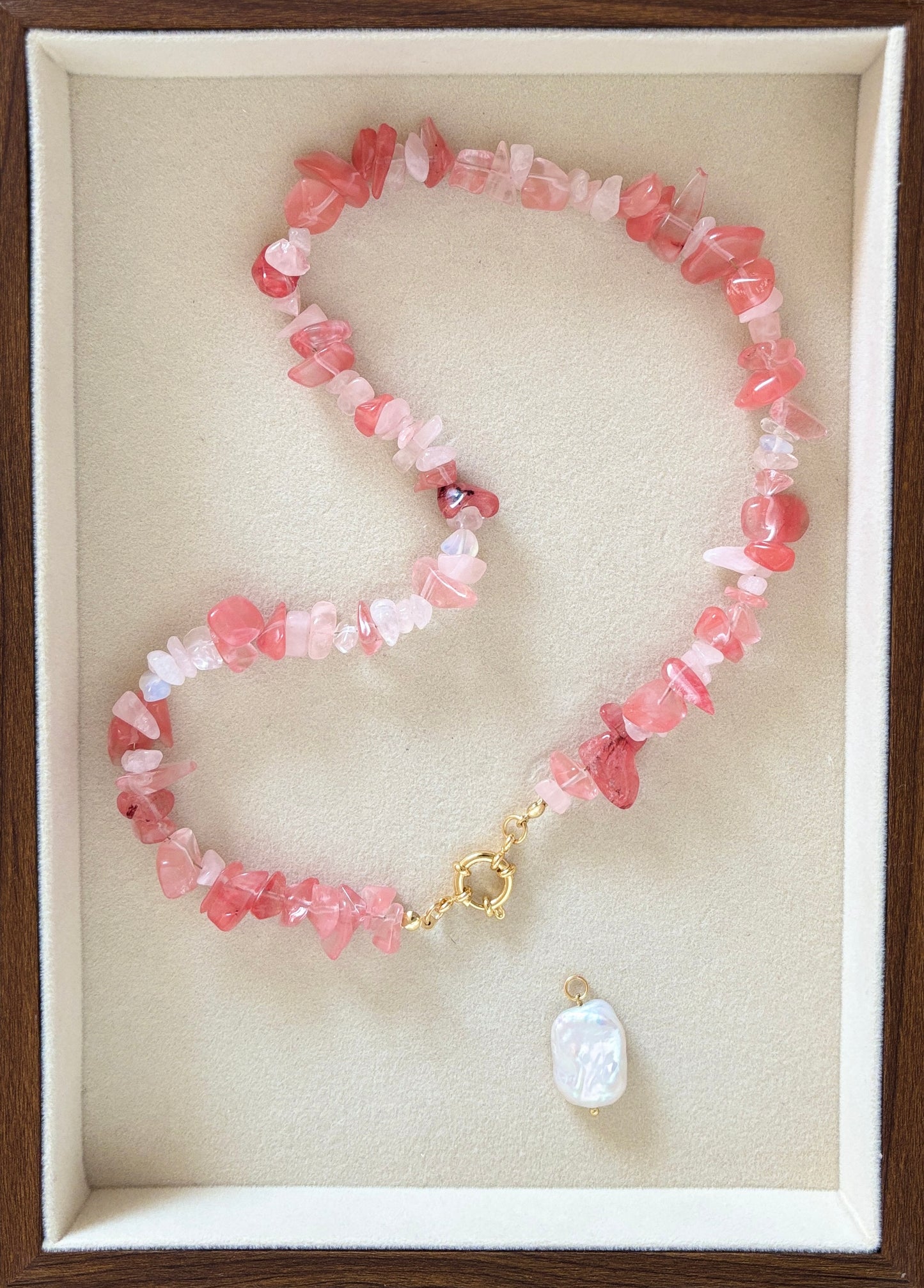 Rose & Cherry Quartz Pearl necklace