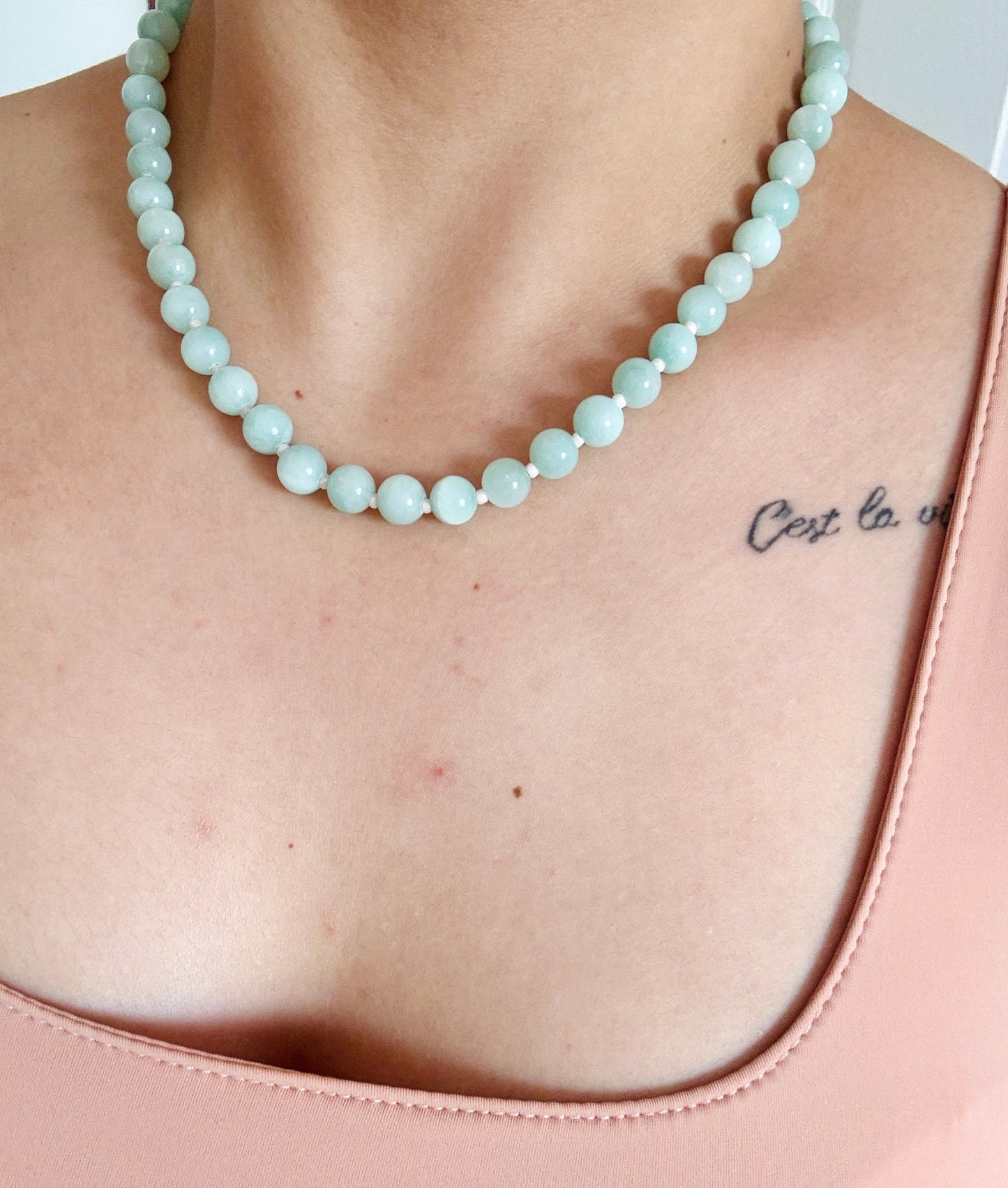 Dolphin and pearl, blue beaded necklace