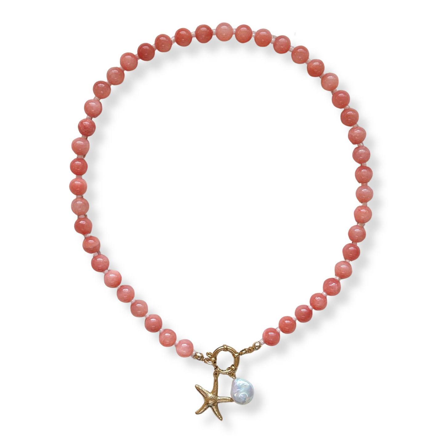 Starfish and pearl, pink beaded necklace