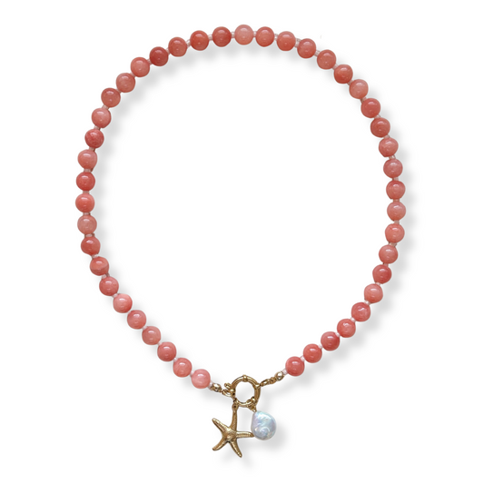 Starfish and pearl, pink beaded necklace