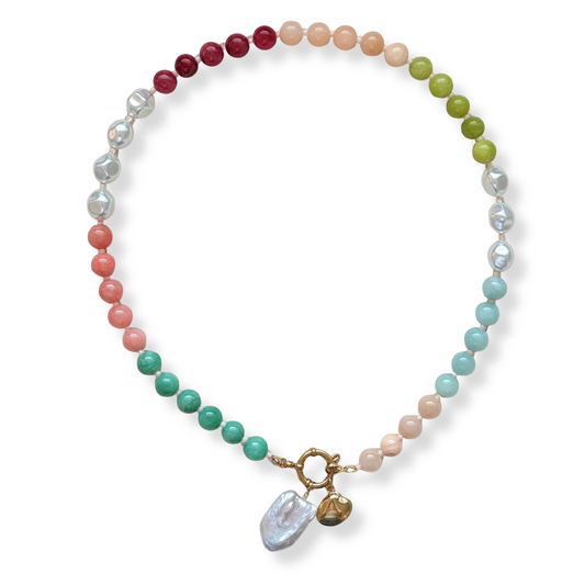 Pearl and shell, colorful beaded necklace