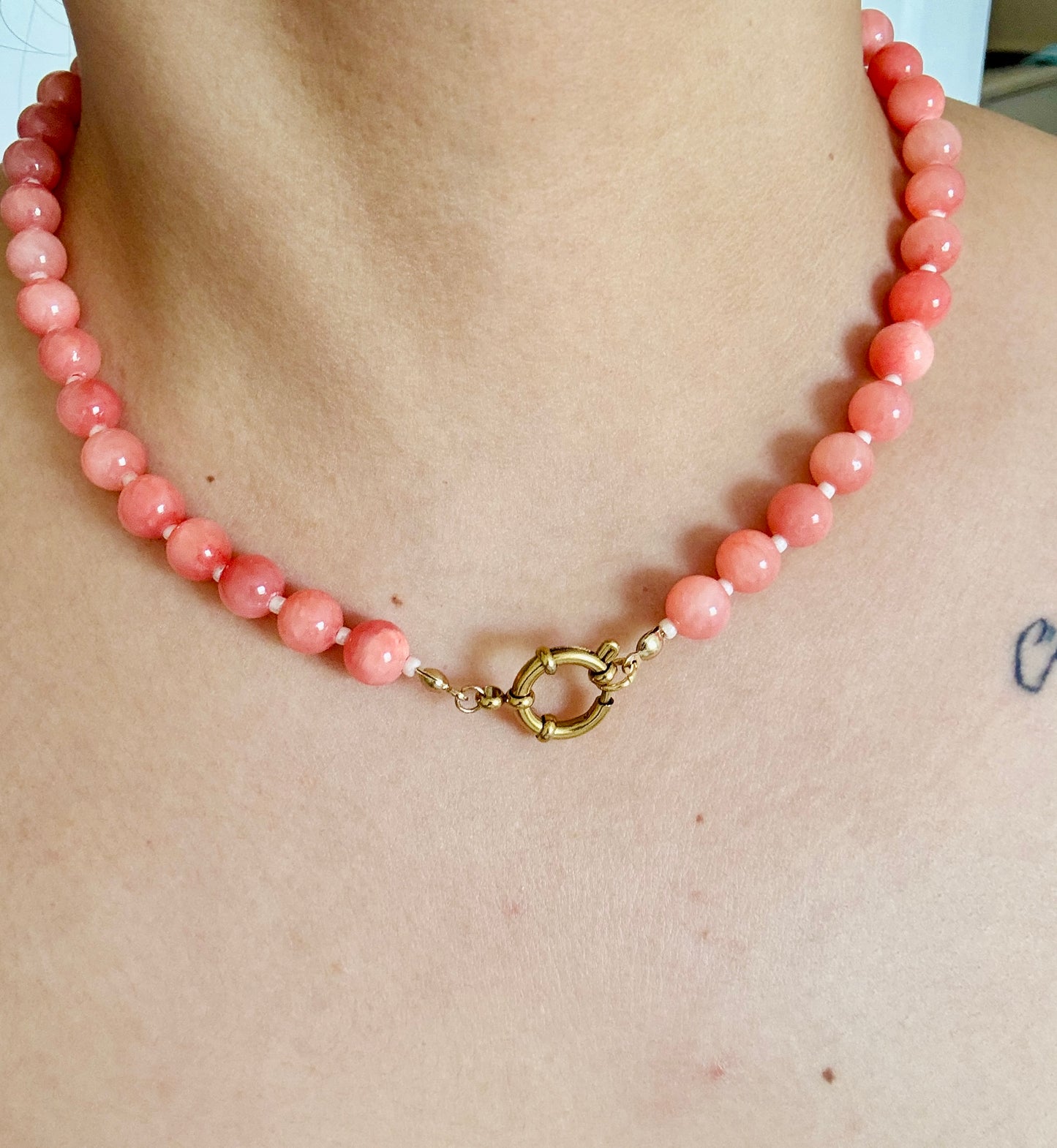 Starfish and pearl, pink beaded necklace