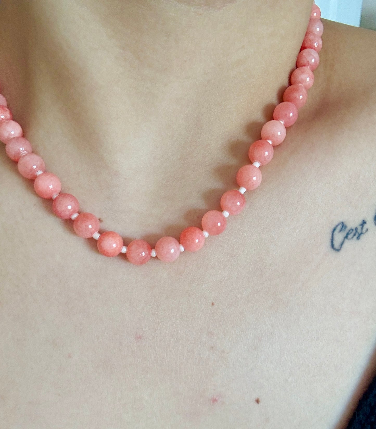 Starfish and pearl, pink beaded necklace