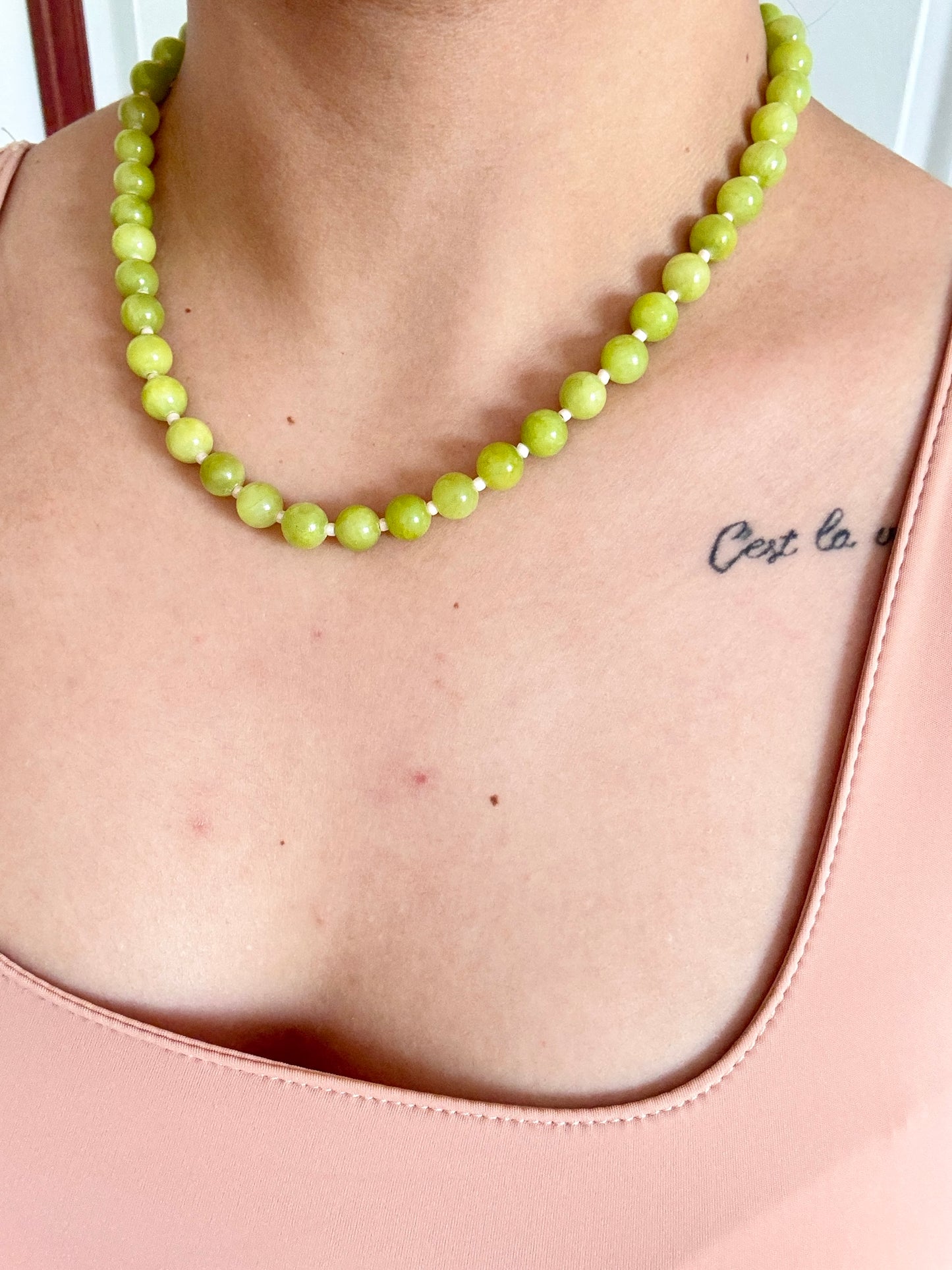 Starfish and pearl, green beaded necklace